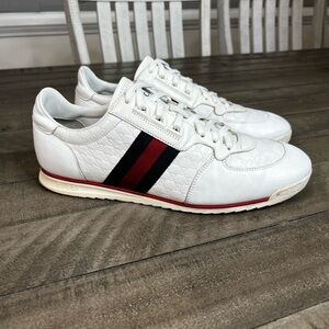 Gucci White Sneakers with Red and Black Stripes